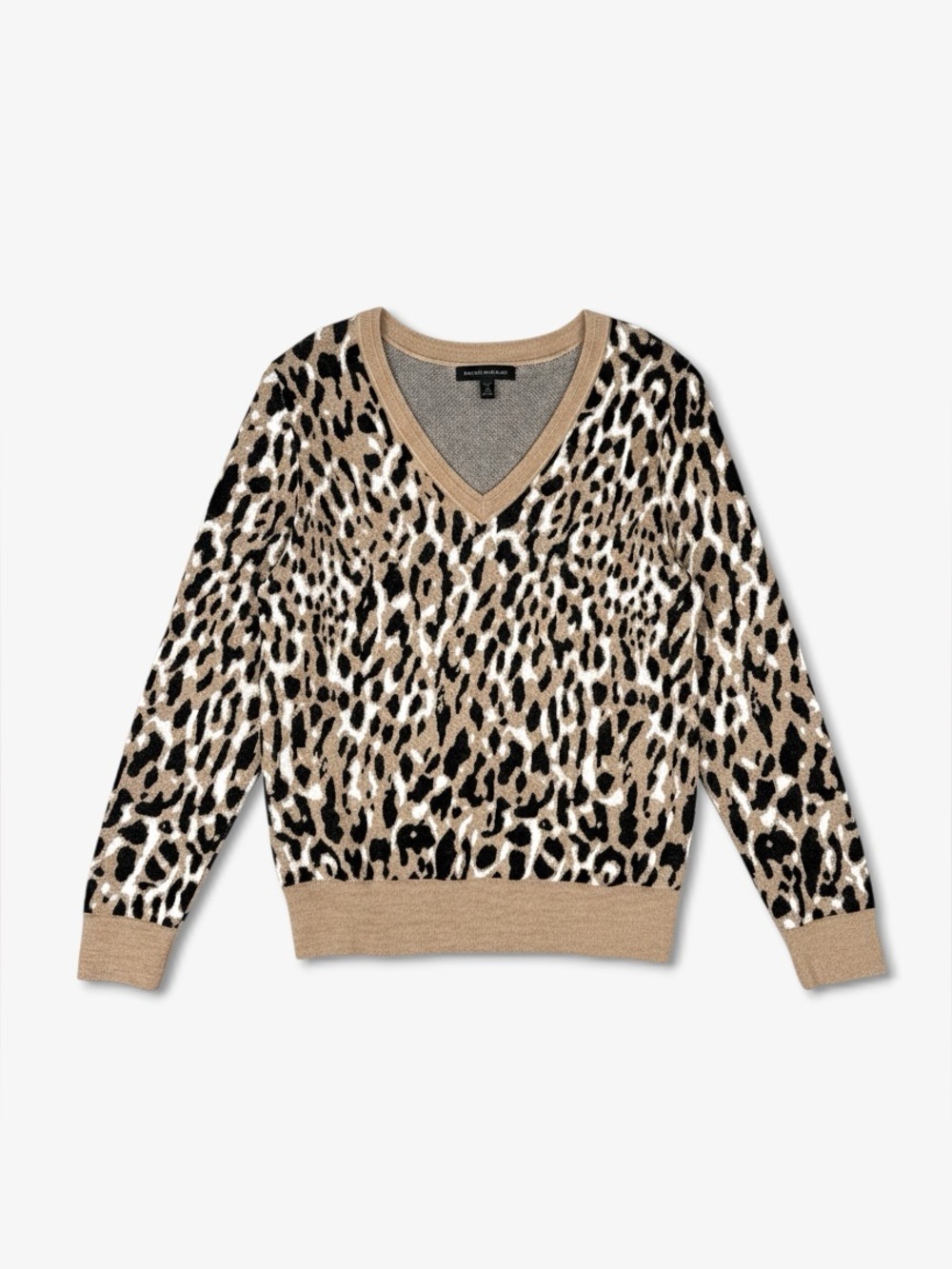 BANANA REPUBLIC Leopard V Neck Sweater S Petite Tan Merino Blend‎